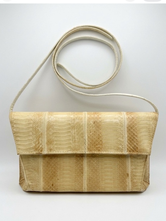 Jacqueline Ferrar Handbags - Vintage Jacqueline Ferrar Cream Patchwork Snakeskin Crossbody Bag Clutch 80s 90s